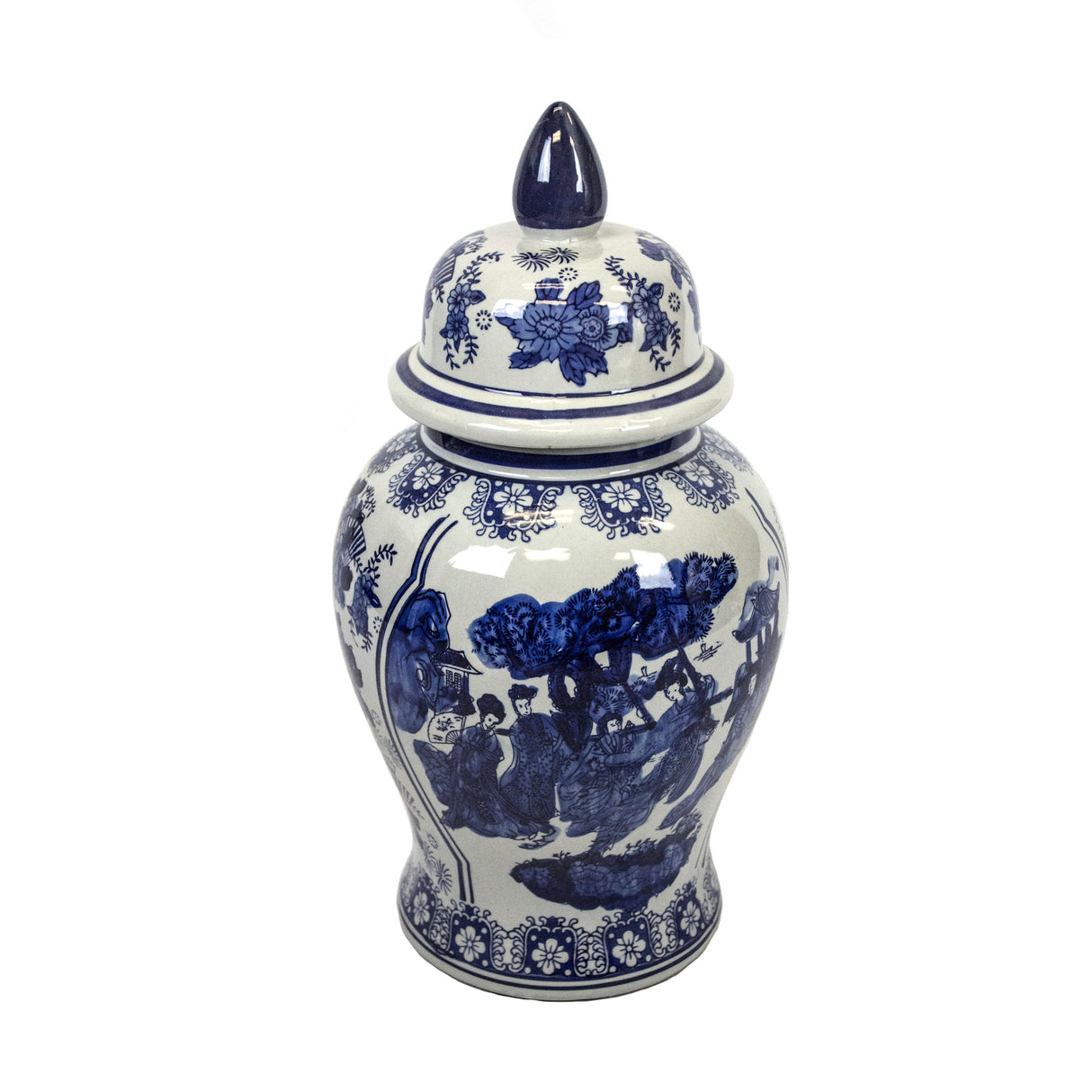 CERAMIC TEMPLE JAR, BLUE/WHITE