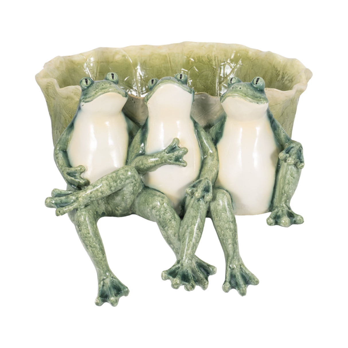 12" Three Sitting Frogs Planter, Green