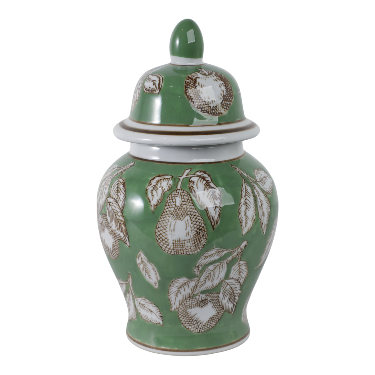 10x6" Pears & Twigs Temple Jar, Green/brown