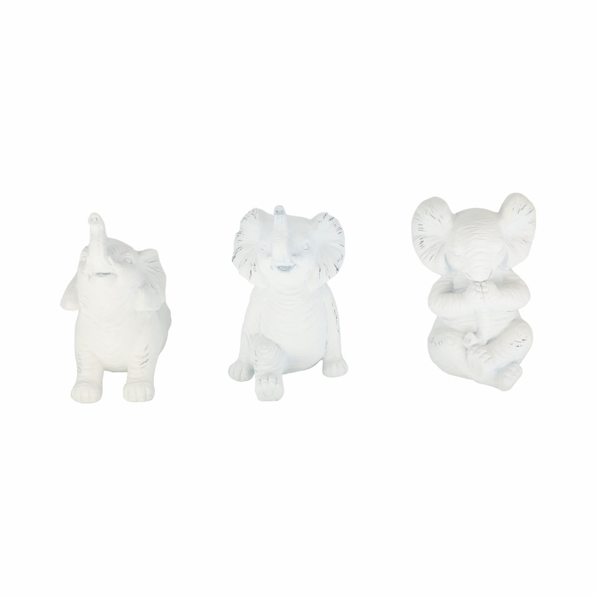 RESIN, S/3 6" STONE LOOK YOGA ELEPHANT, WHITE
