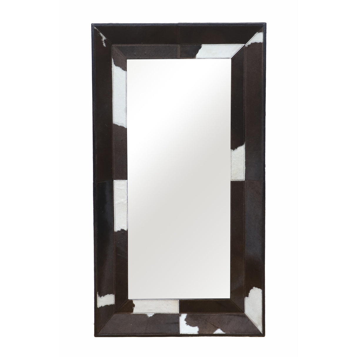 42x23" Hair On Hide Cow Print Mirror, Brown/white