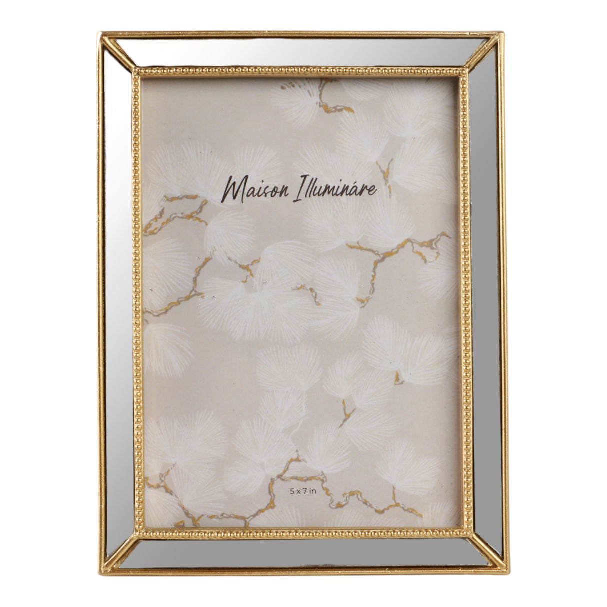 5x7 Resin Mirrored Beaded Border Photo Frame, Gold