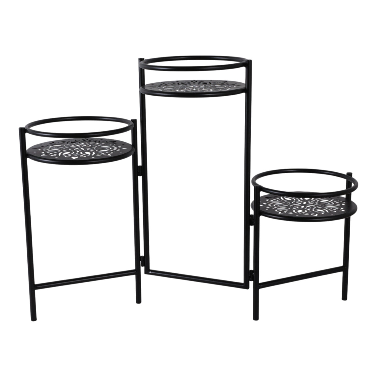 22" Folding 3-tier Mandala Plant Stand, Black