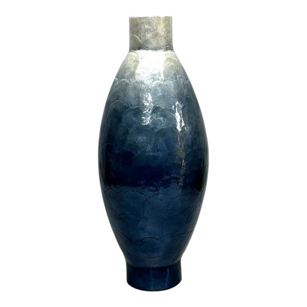 24x10" Ombre Capiz Vase, Ivory/blue