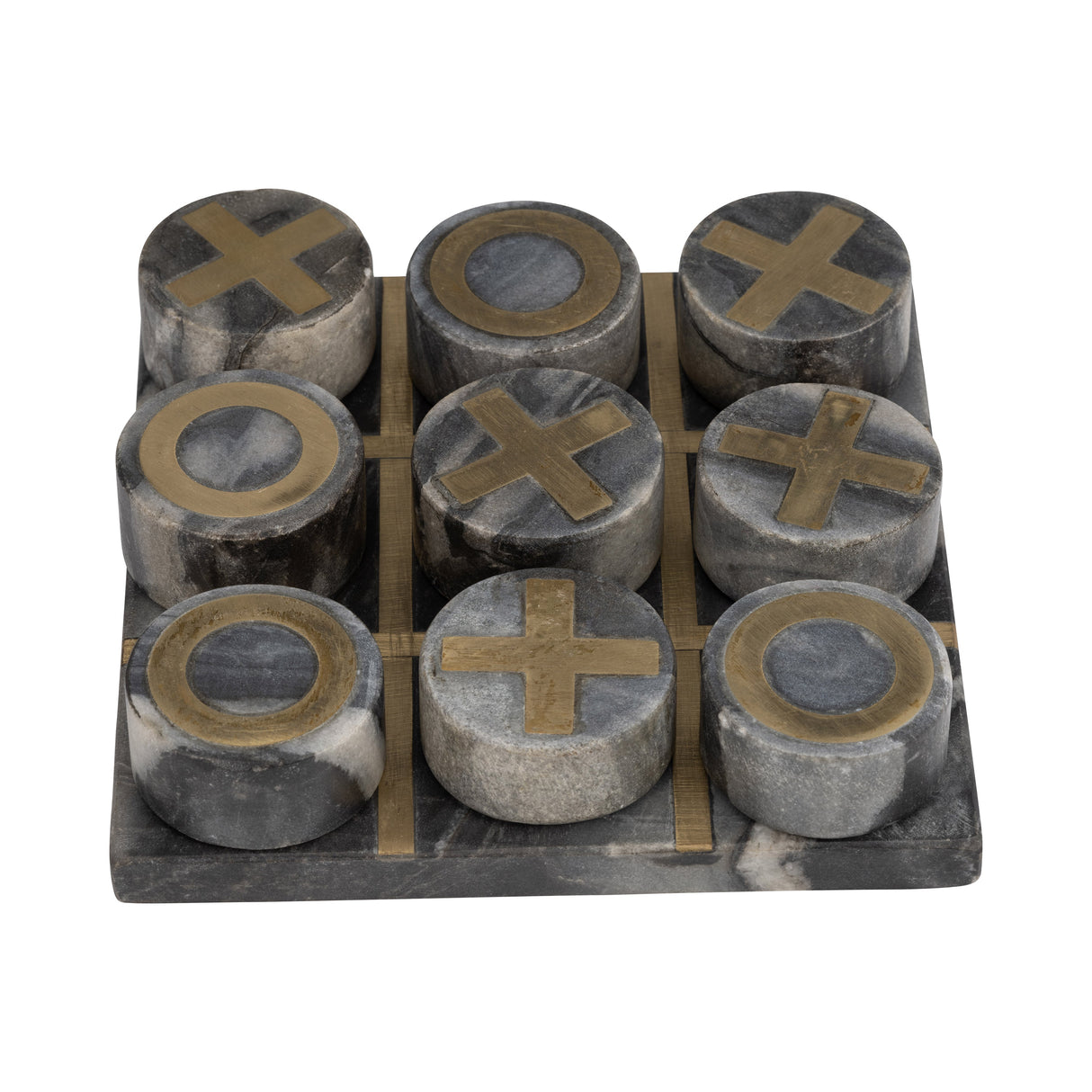 MARBLE 7X7 TIC-TAC-TOE, BLACK/GOLD