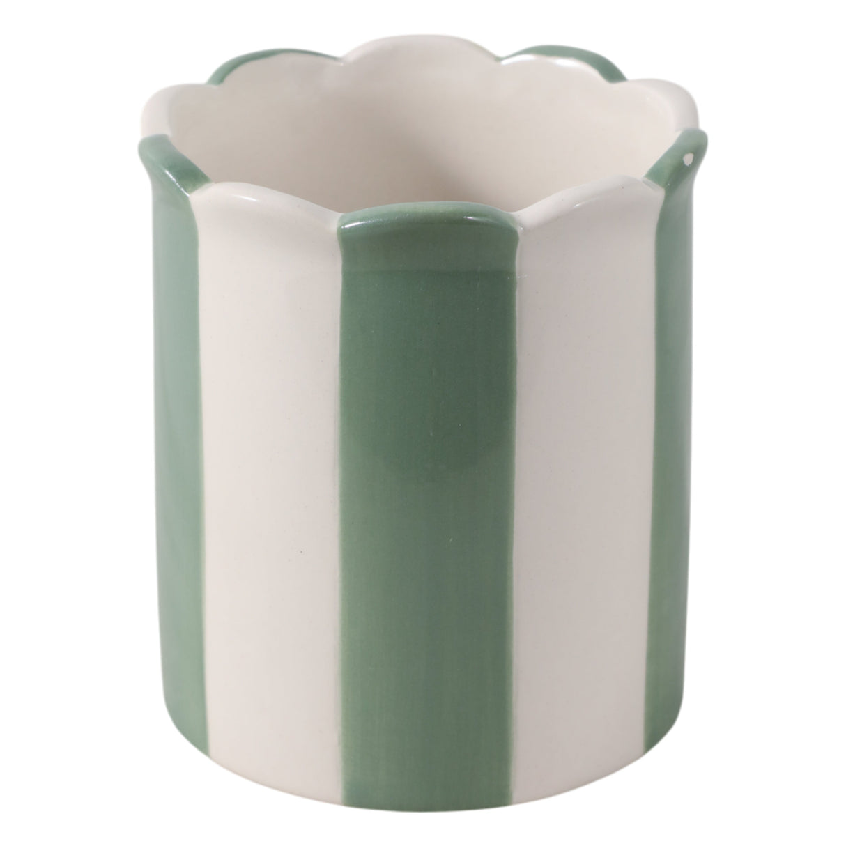 4" Striped Pencil Cup, Green/ivory