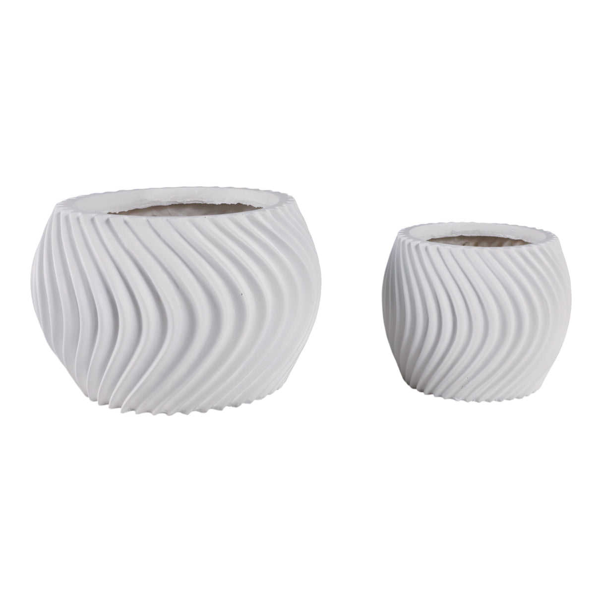 S/2 8/12" Curvy Lines Rounded Planter, White