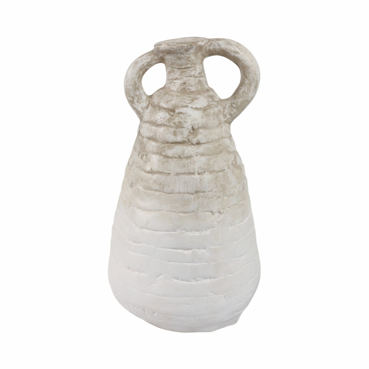 18" Slanted Terracotta Eared Vase, Ivory