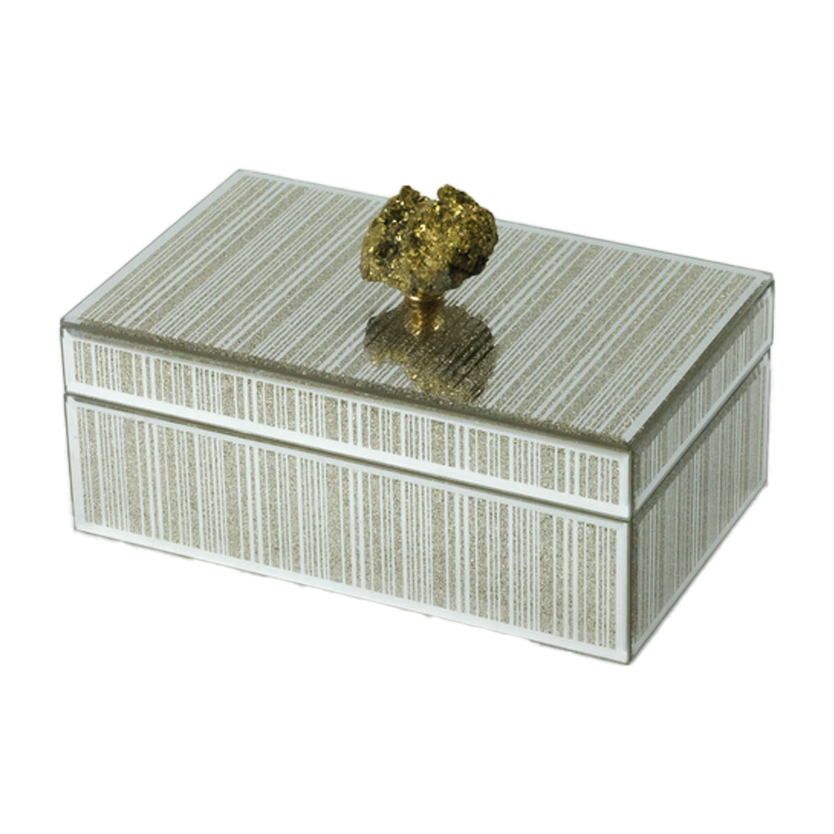 GLASS, 8X5" JEWELRY BOX, STONE TOP, GOLD
