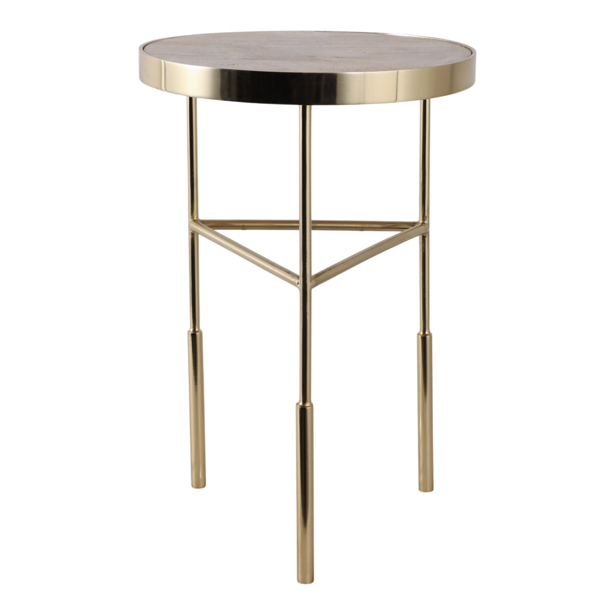 22" Chino Travertine Top Accent Table, White