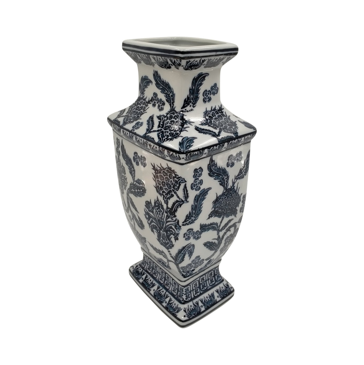 CER, 15" CHINOISERIE VASE, DARK NAVY
