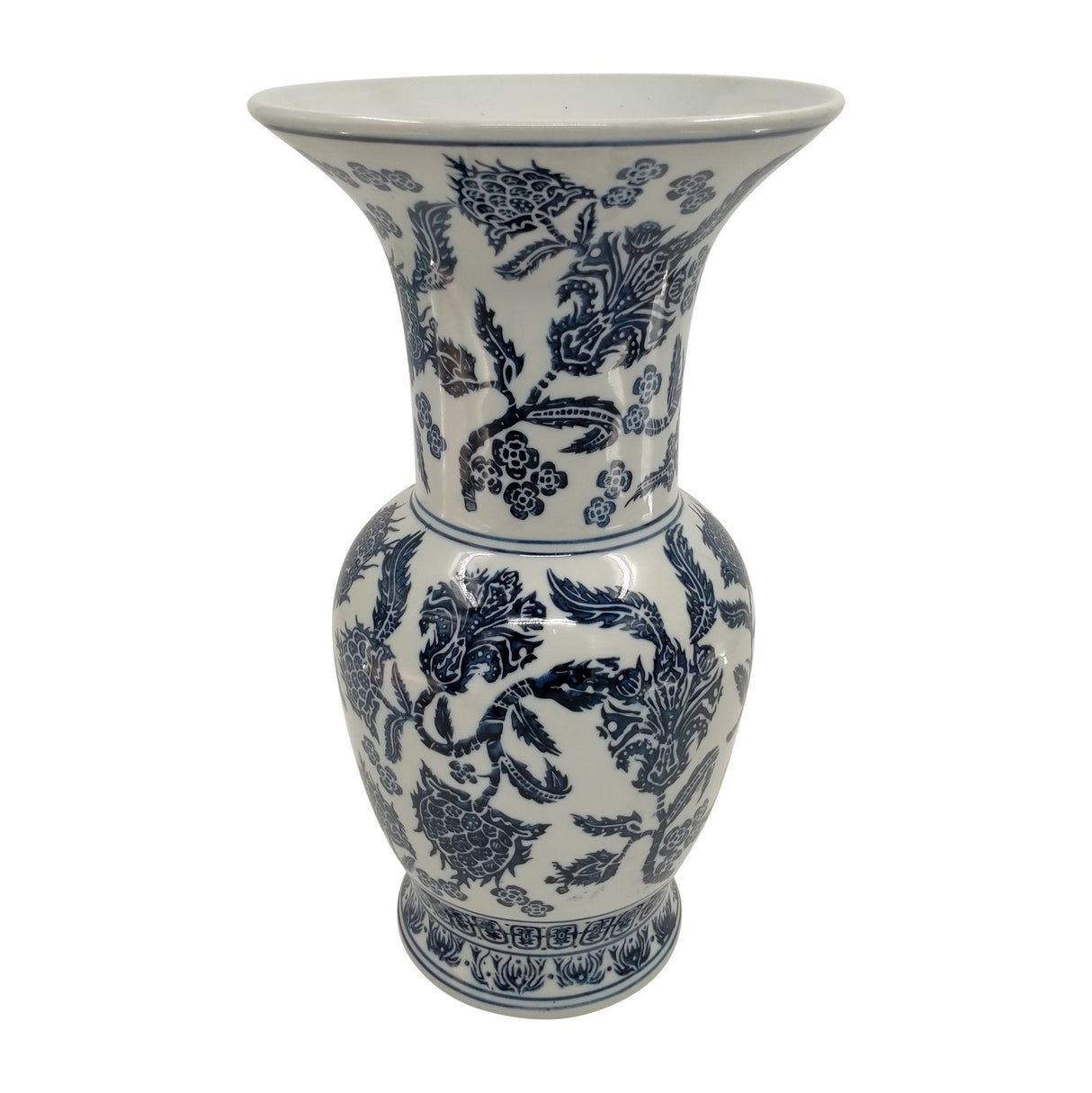 CER, 16" CHINOISERIE VASE, DARK NAVY