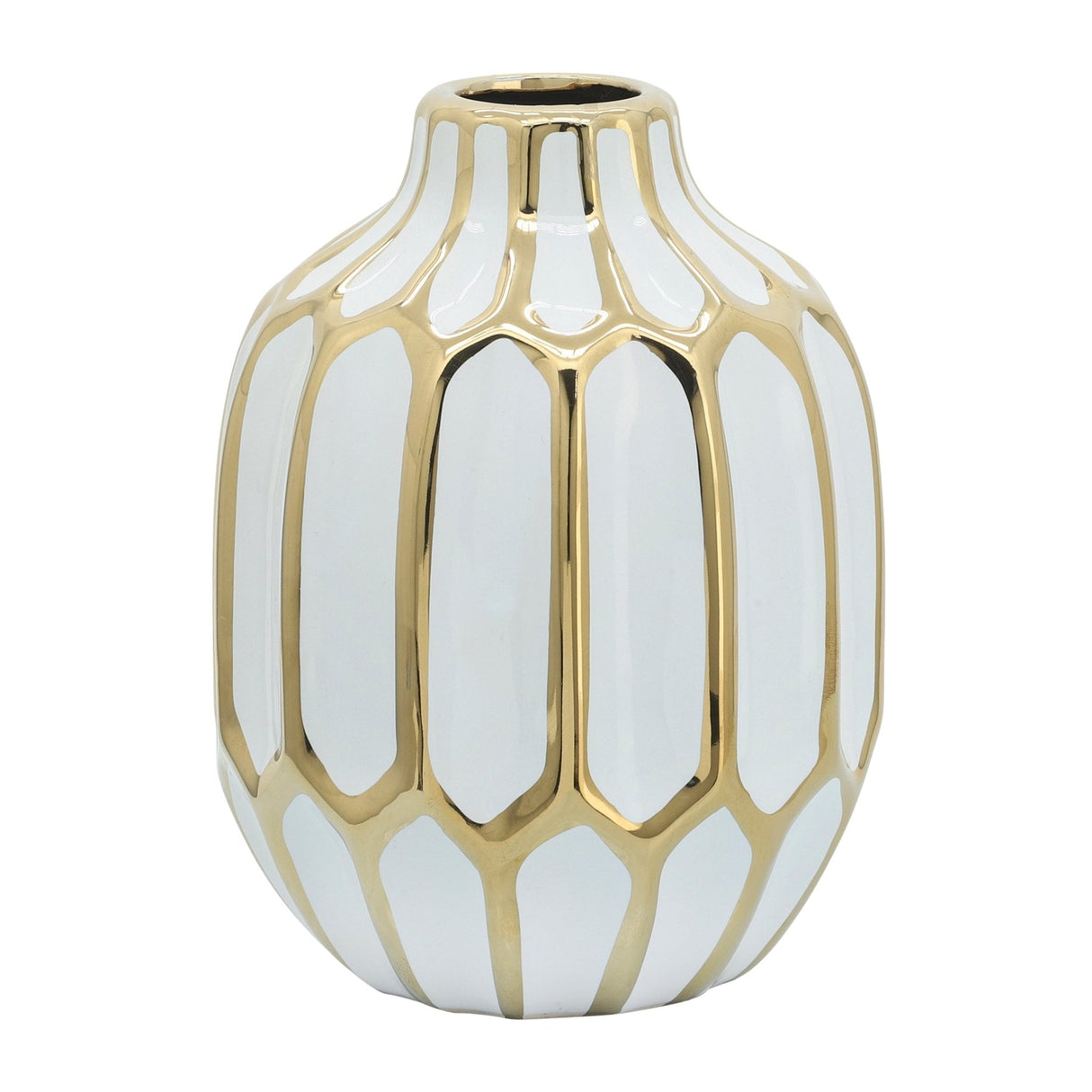 CERAMIC VASE 8", WHITE/GOLD