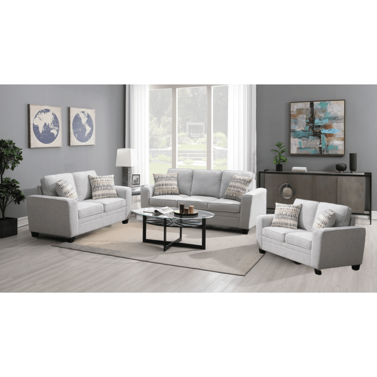 Confa Grey Living Room Set (Sofa + 2 Loveseat)