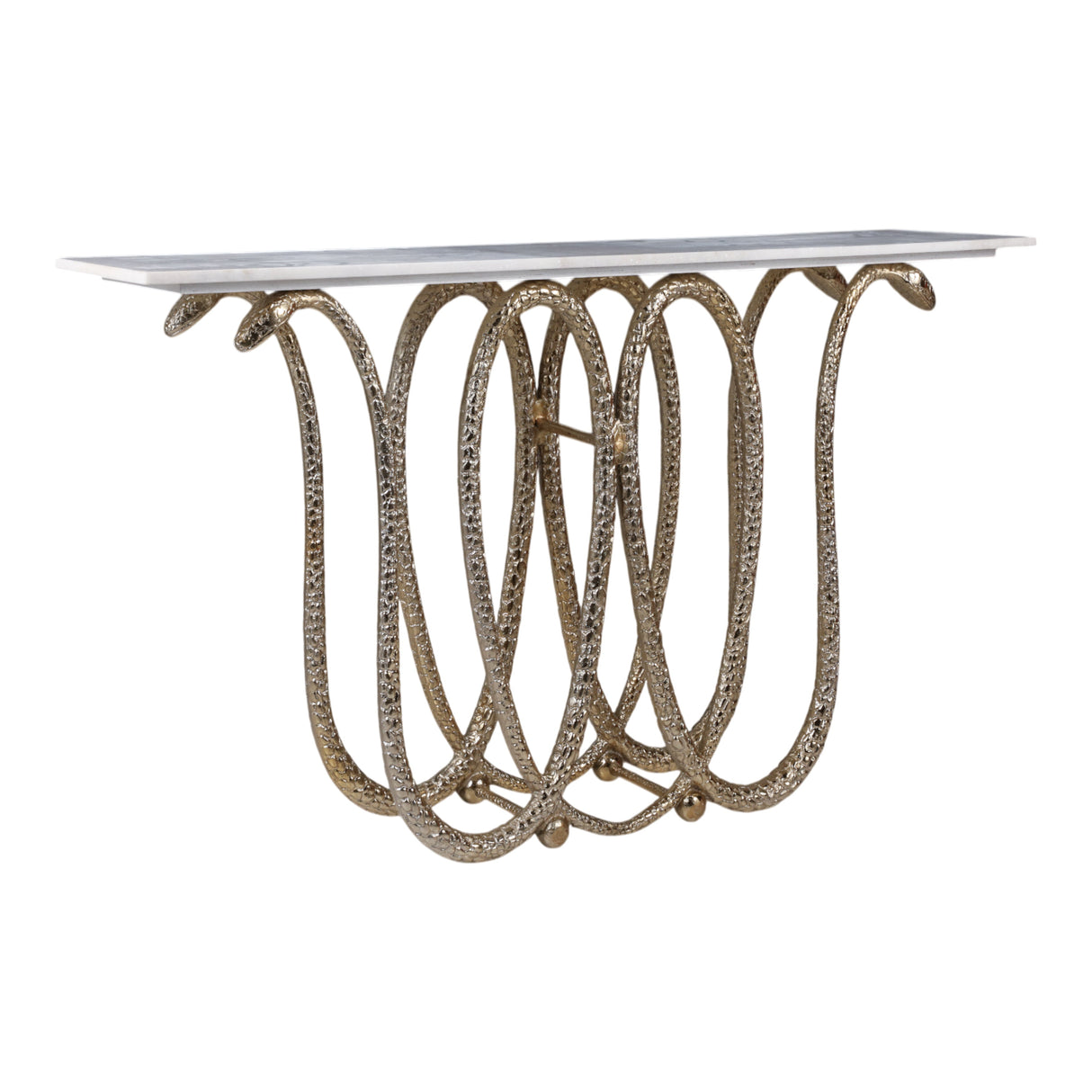 50x30" Snake Base Marble Top Console Table, White/