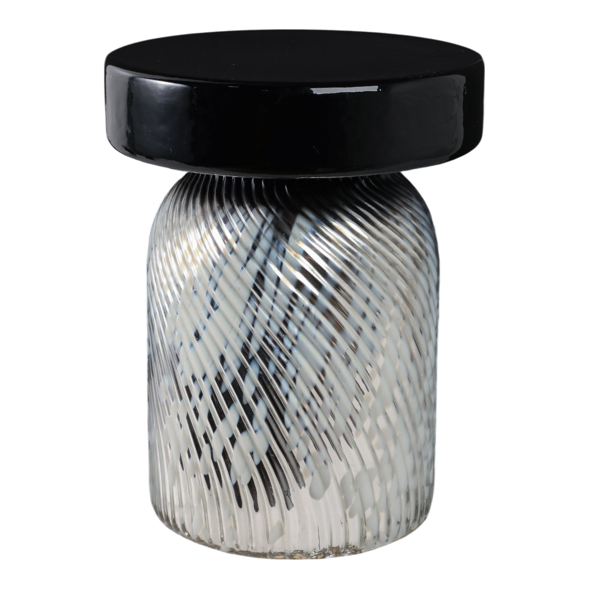 20" Salta Large Art Glass Table, Black/white