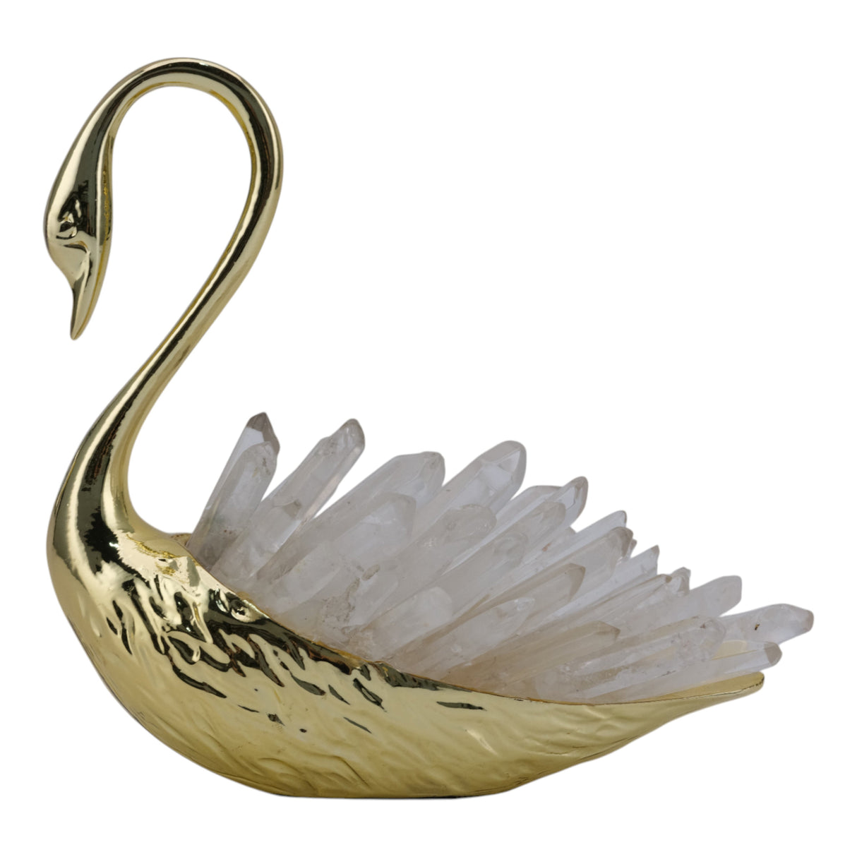 6"cascade Crystal Sitting Swan With Curved Neck