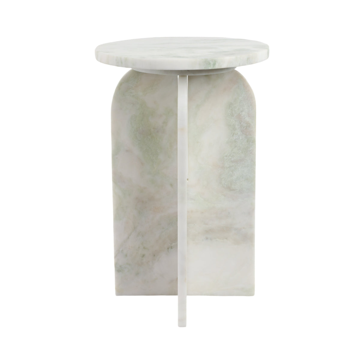 20x13" Round Marble Accent Table, Light Green Kd