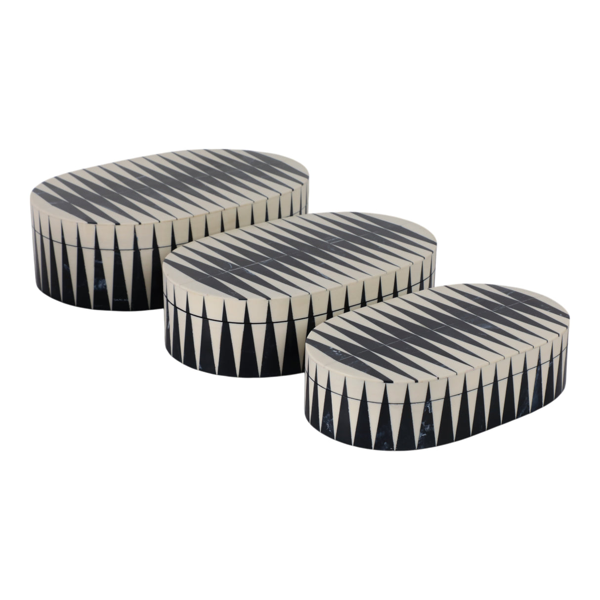 S/3 10/11/12" Oval Bold Lines Boxes, White/blue