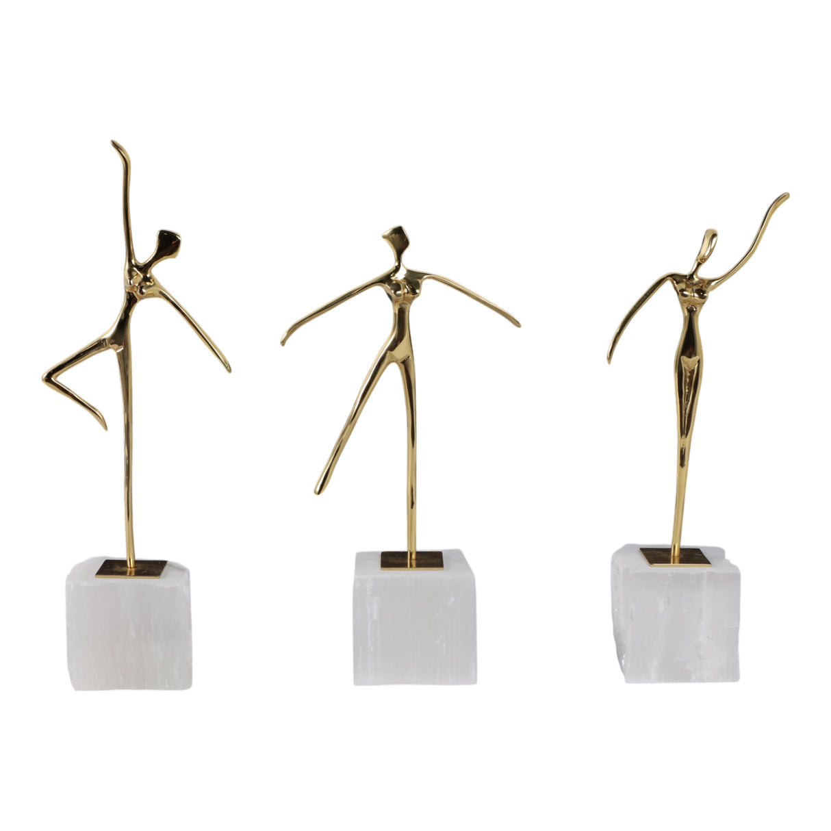 S/3 13" Artemis Selenite And Metal Dancing Statuar