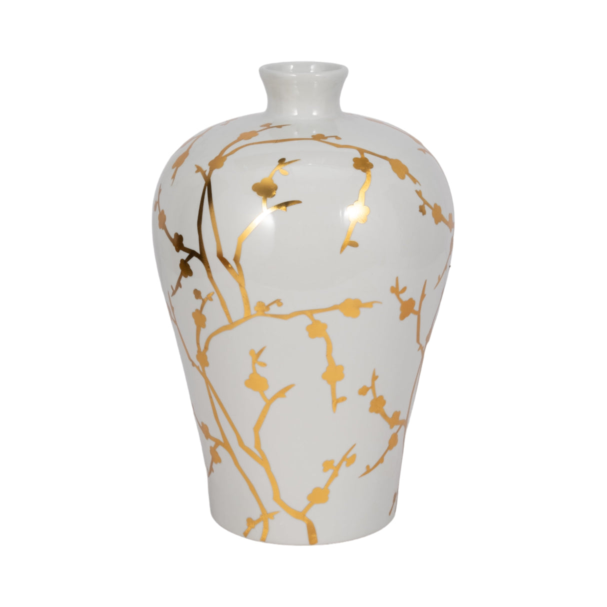 Cer 15"H, Vase W/ Gold Decal, White