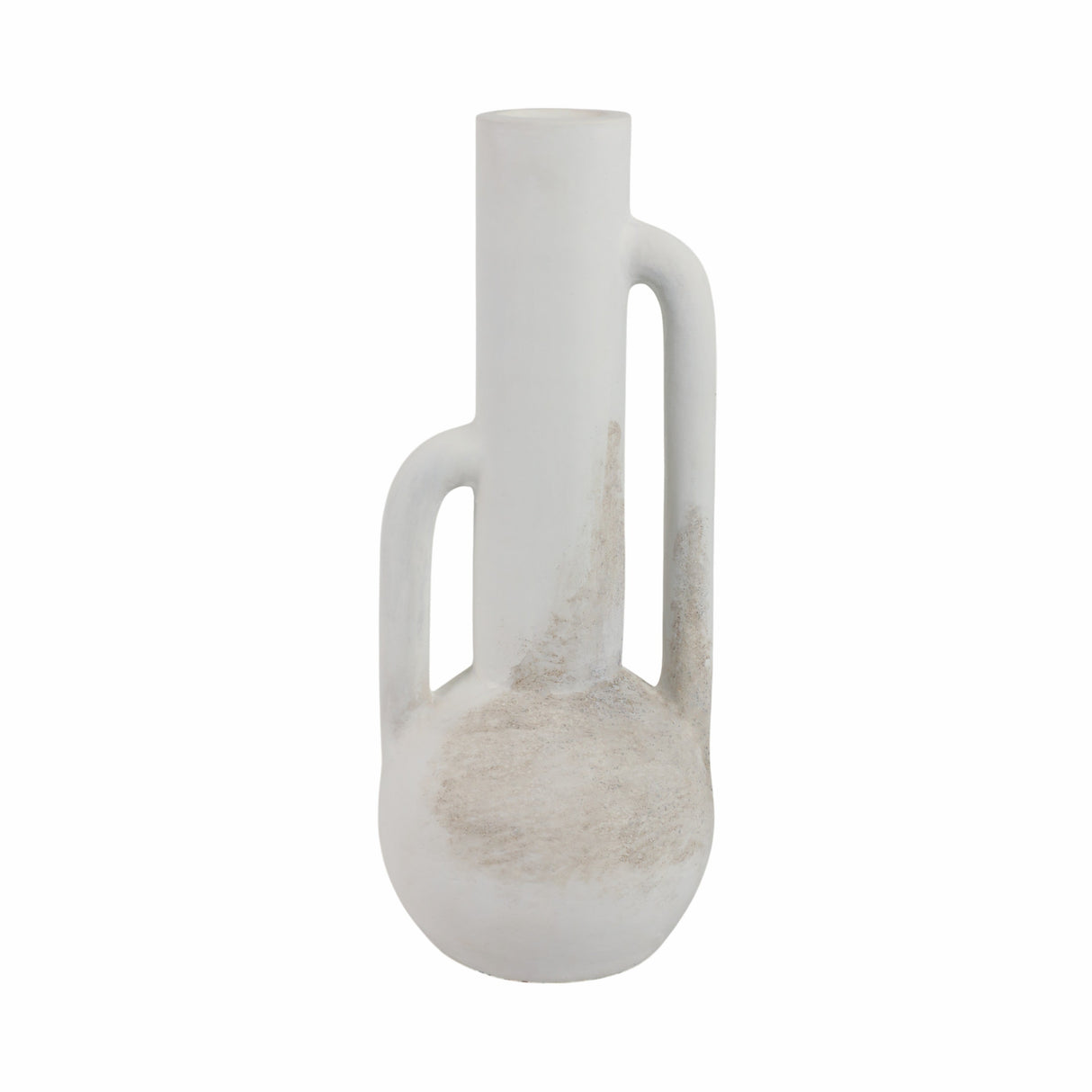 19" ASYMMETRICAL EARED TERRACOTTA BTL VASE, WHITE