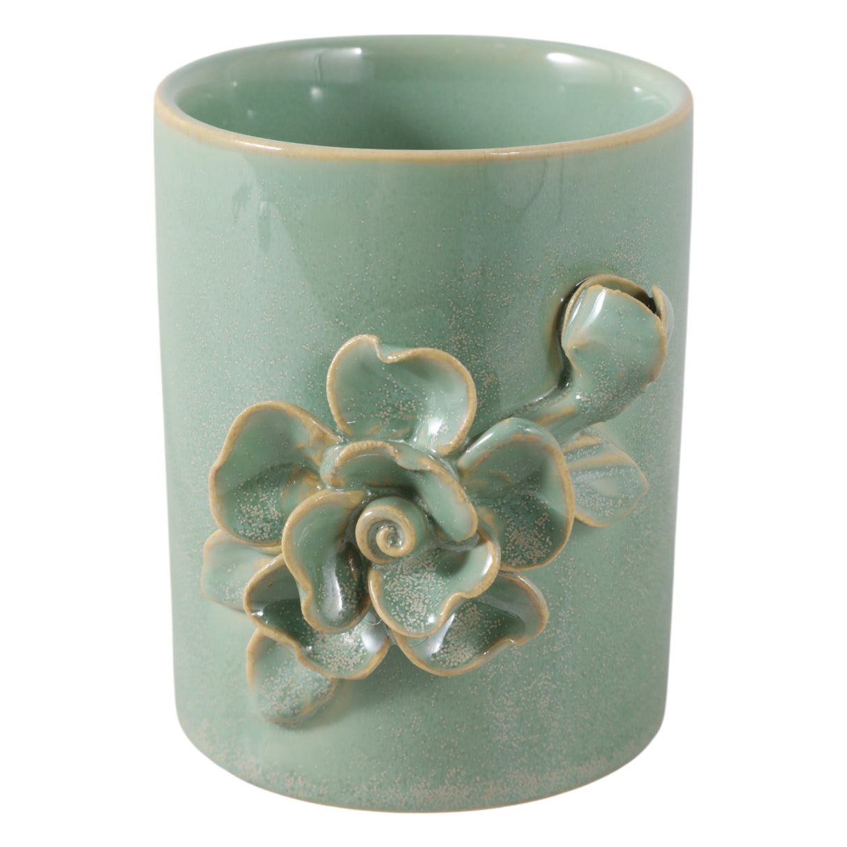 4" Rose Applique Pencil Cup, Green