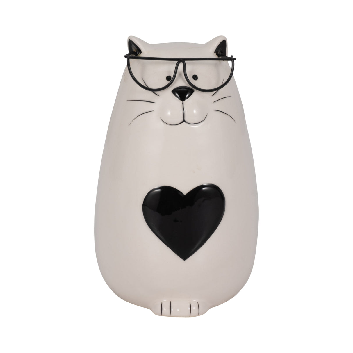 6" Heart Tummy Kitty With Glasses, White/black