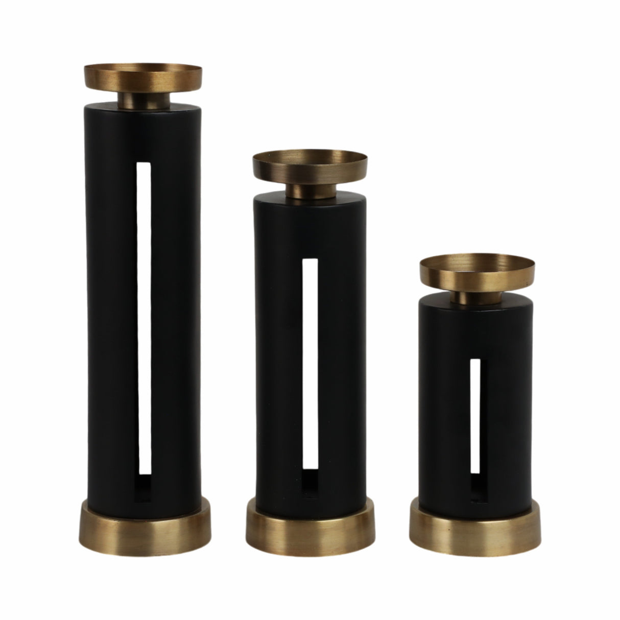 S/3 9/12/15" Hibbing Black And Gold Candlesticks