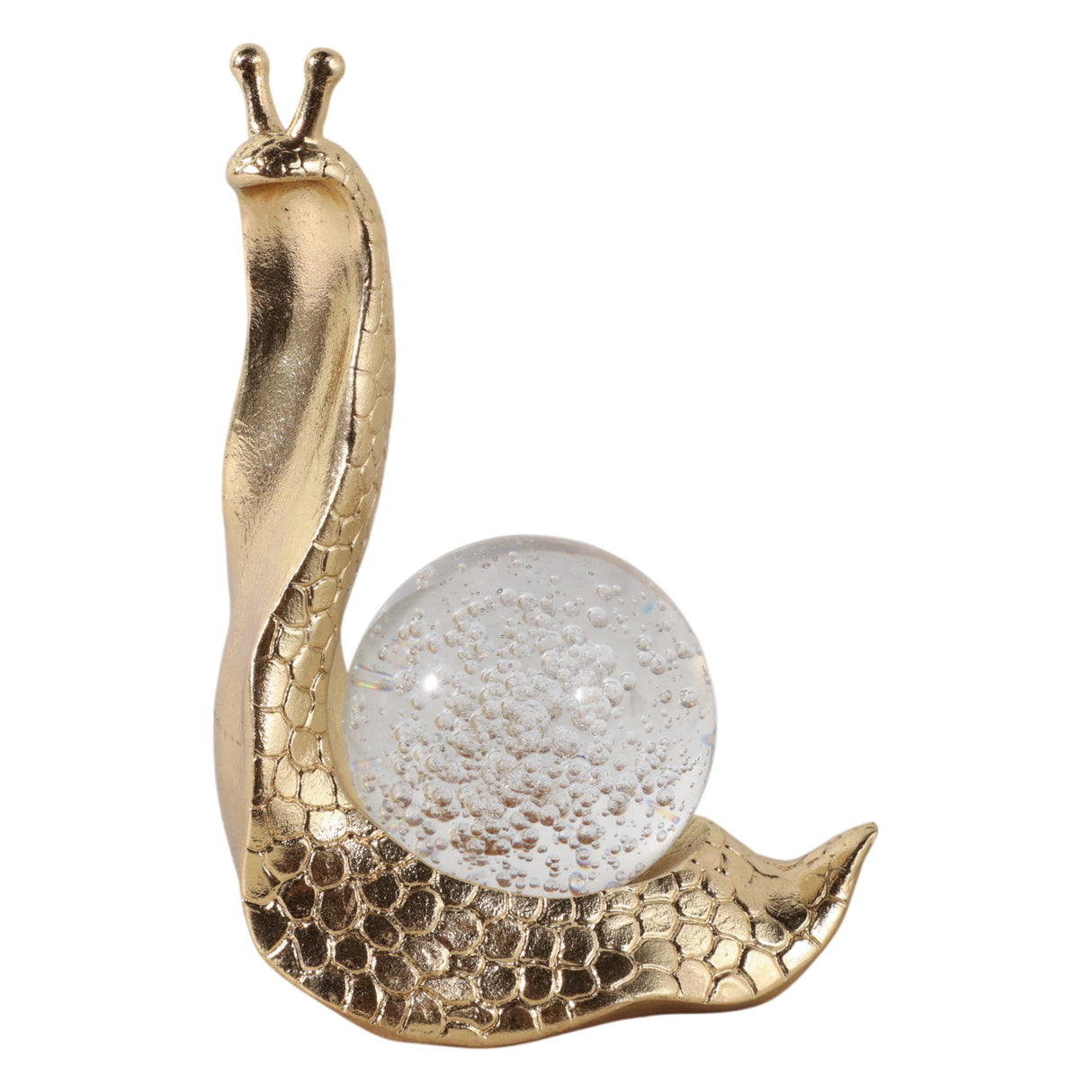 8" Snail With Glass Ball, Gold