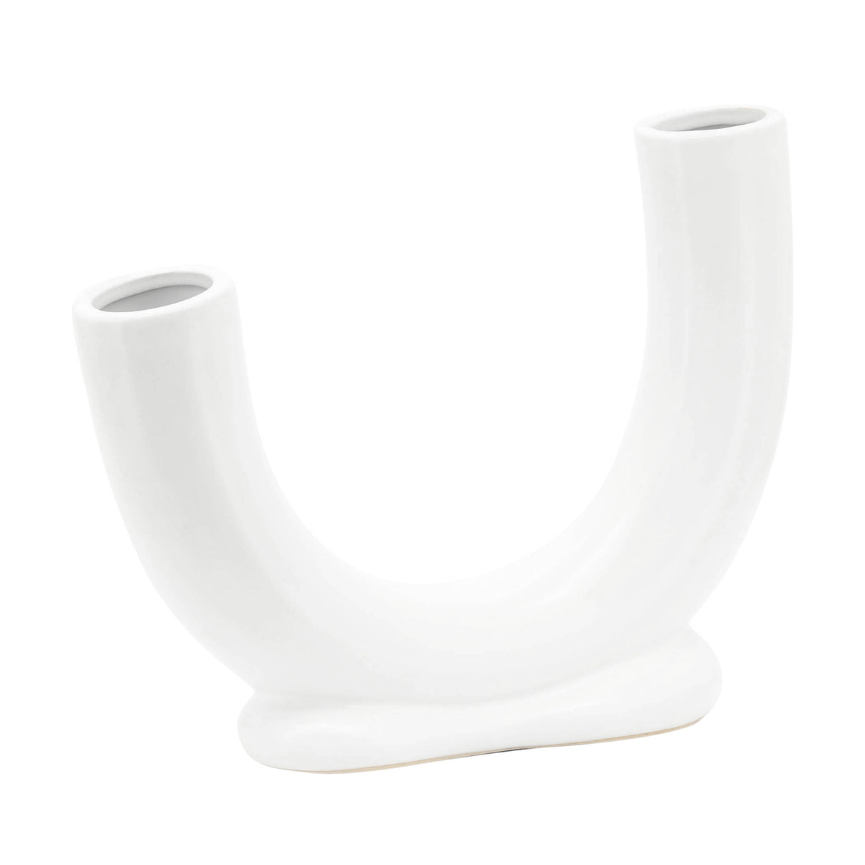 CER, 8"H U-SHAPED VASE W/ BASE, WHITE