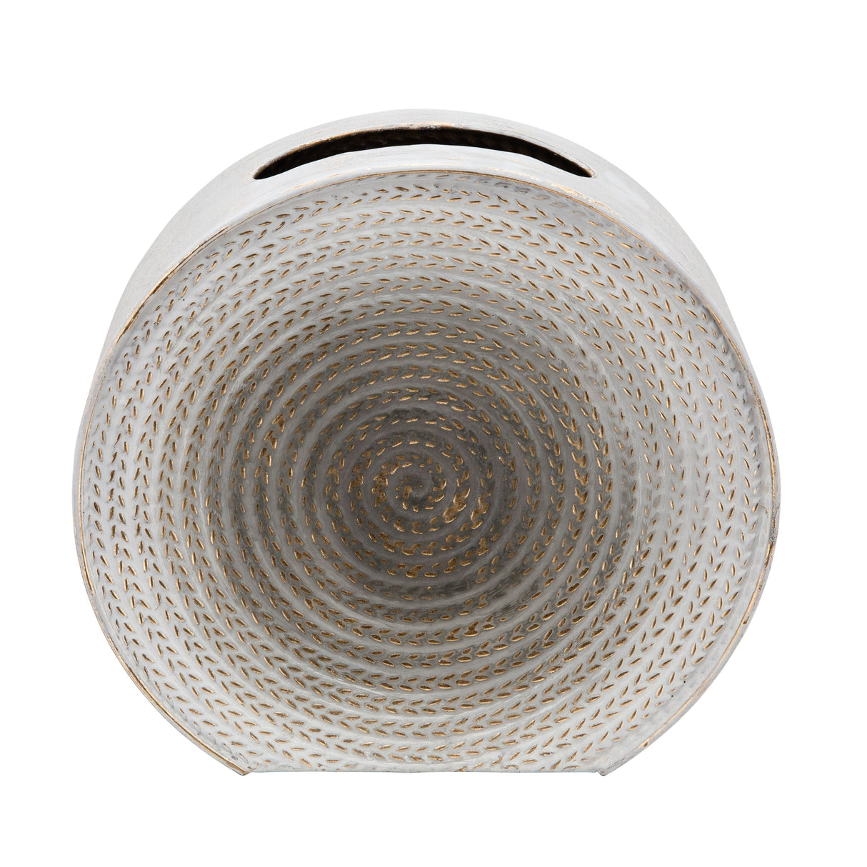 METAL 11"H ROUND VASE, WHITE