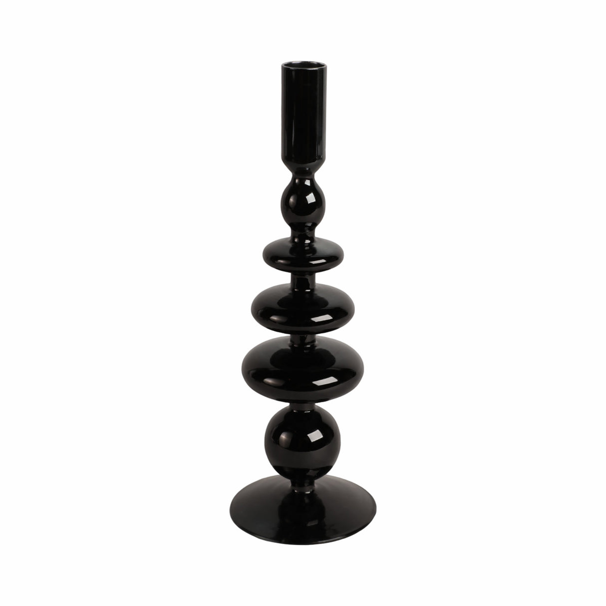 11" VINTAGE GLASS TAPER CANDLE HOLDER, BLACK