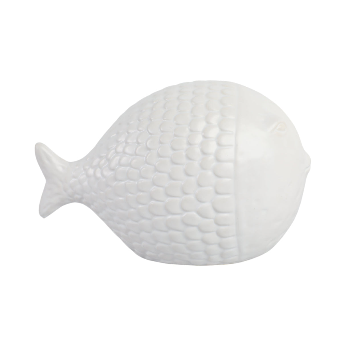 10" Scaled Fish Figurine, White