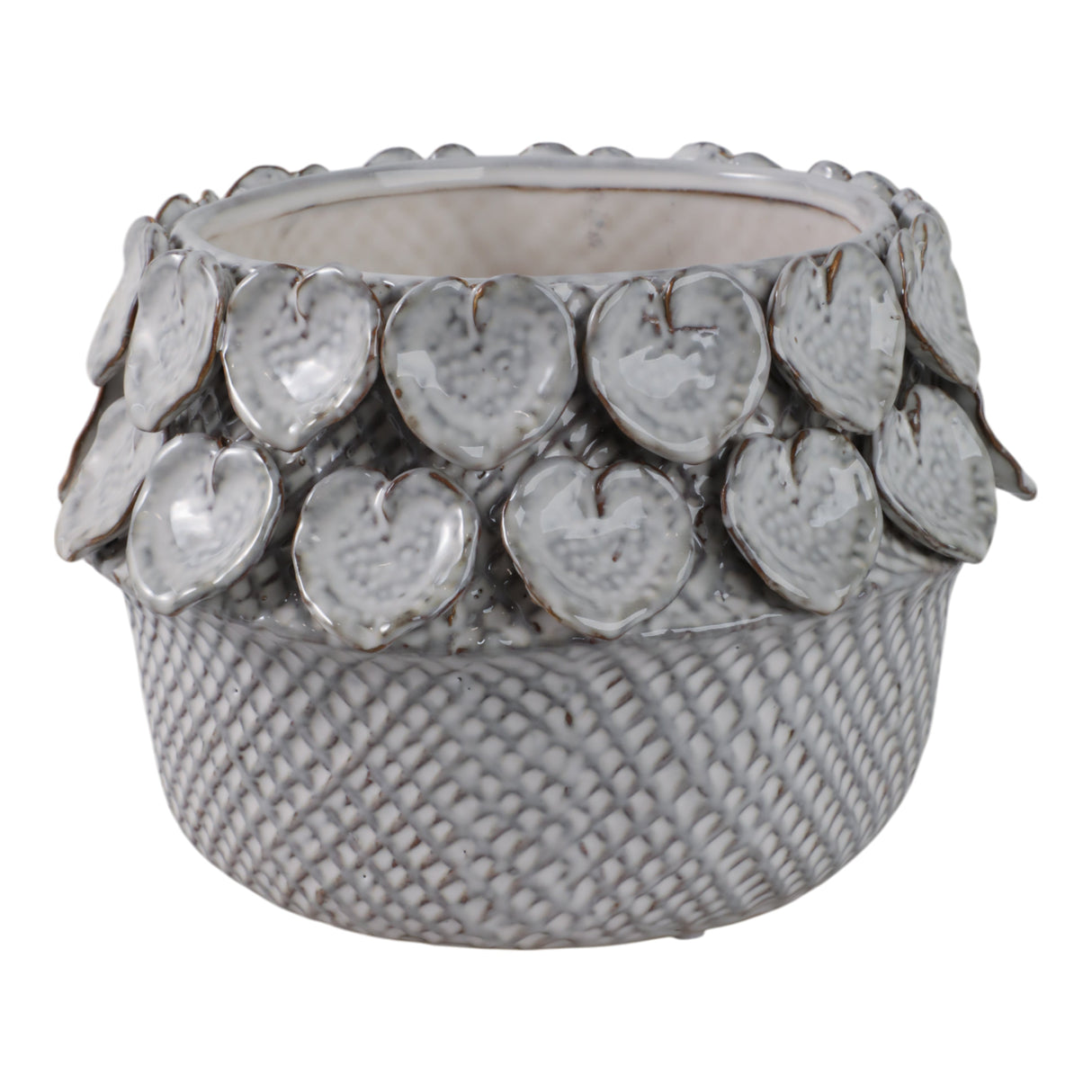 10" Leaf Applique Woven Planter, White