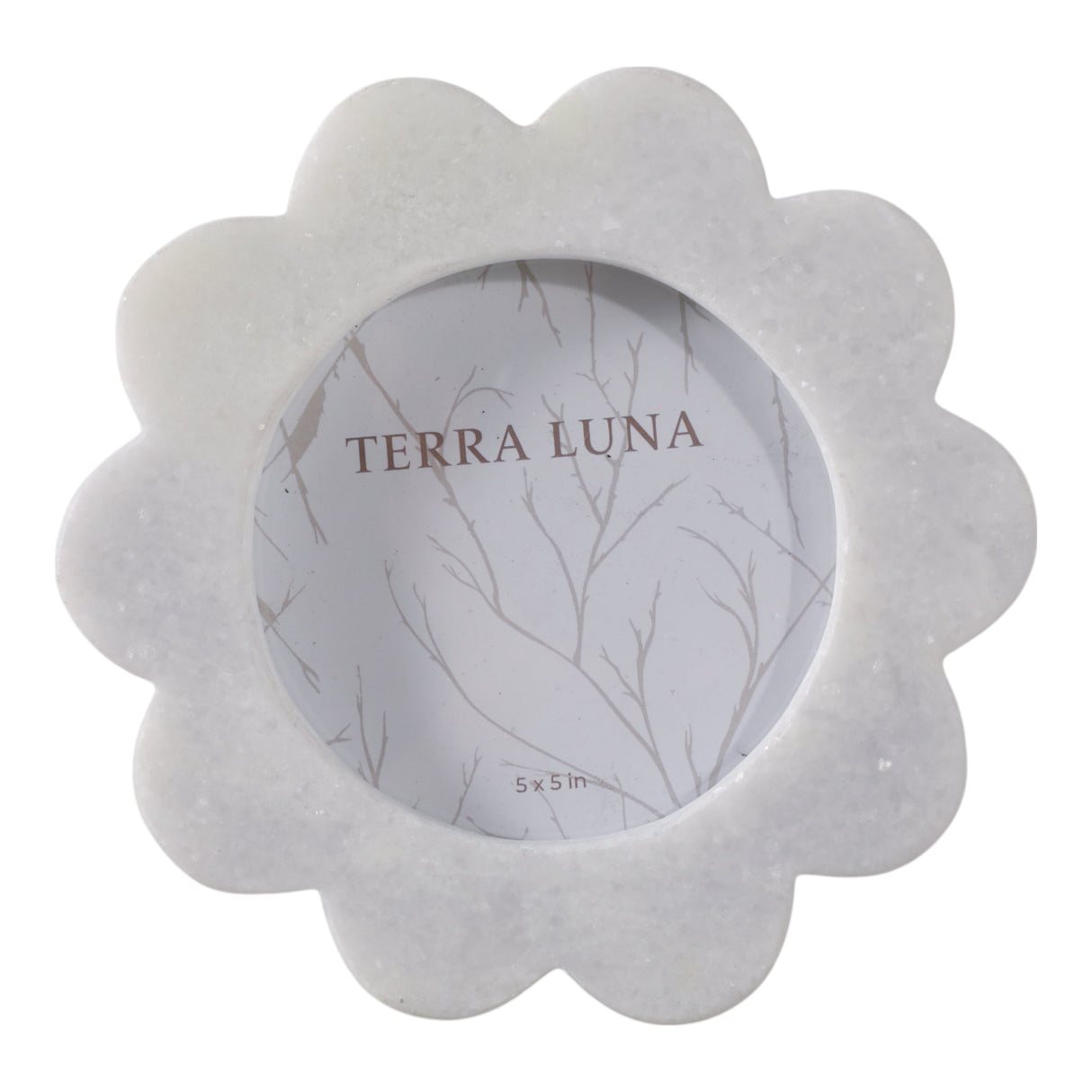5x5" Marble Flower Photo Frame, White