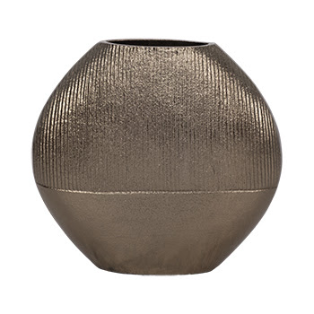 11" LINES ROUND VASE, BRASS ANTIQUE