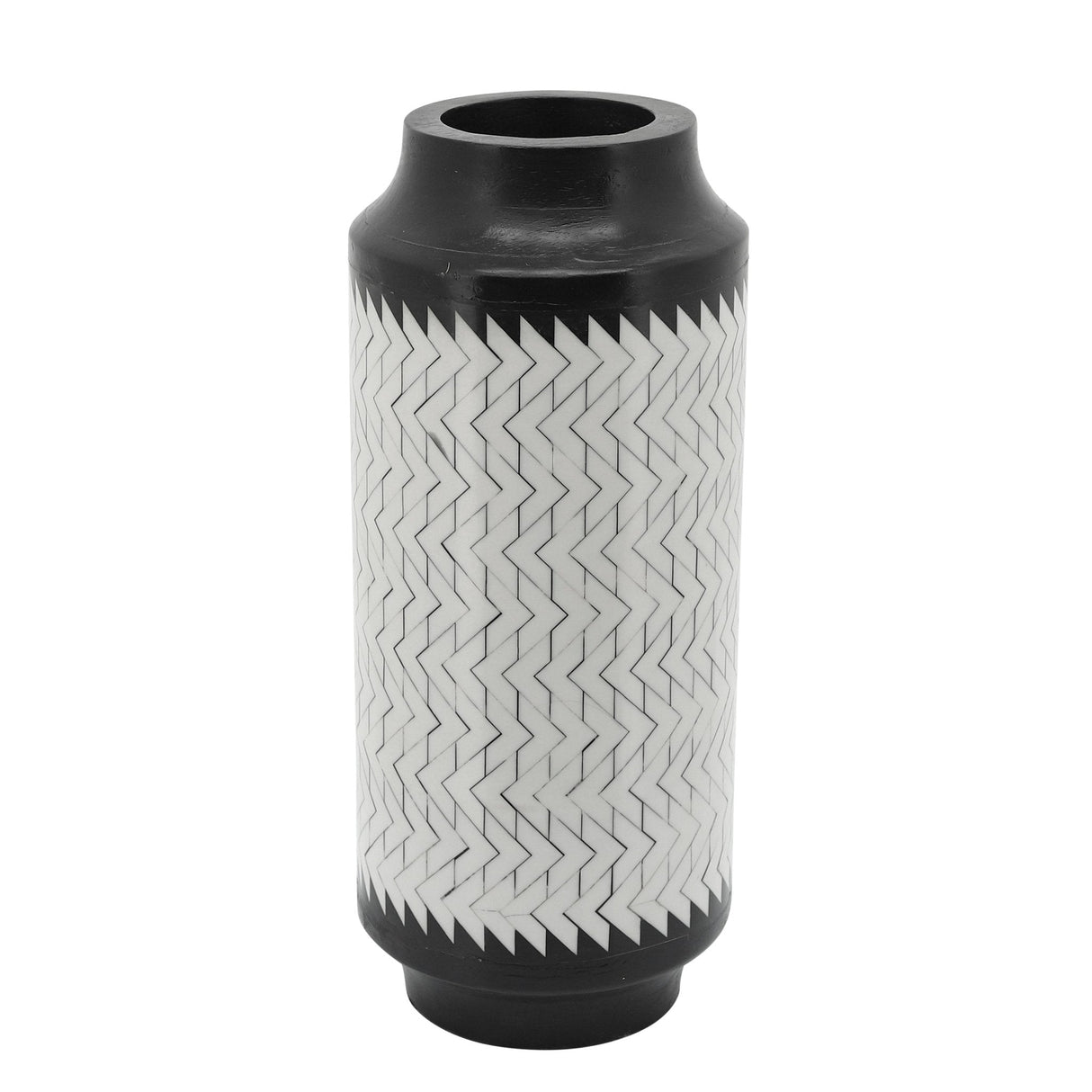 Resin 14"h Chevron Vase, Blk/white