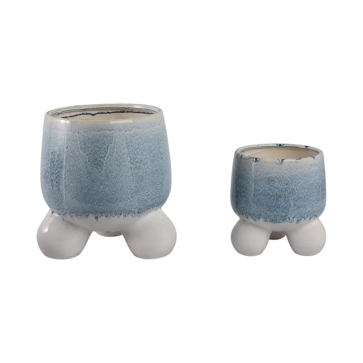 S/2 8/11" Knobby Footed Planters, Blue/white