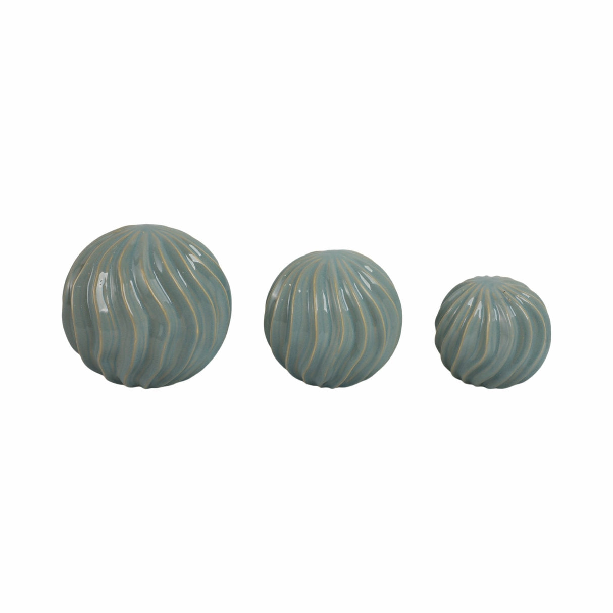 S/3 4/5/6" Seaside Blue Cer Deco Balls - Set Of 3