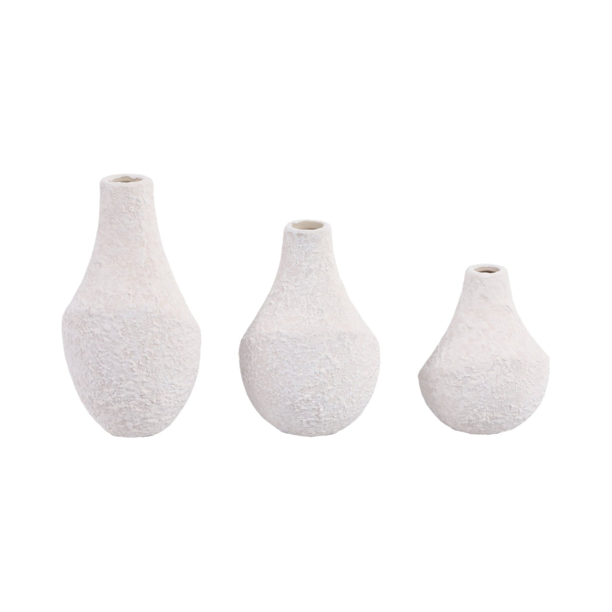 S/3 5/7/9" Klamath Cream Ceramic Vases