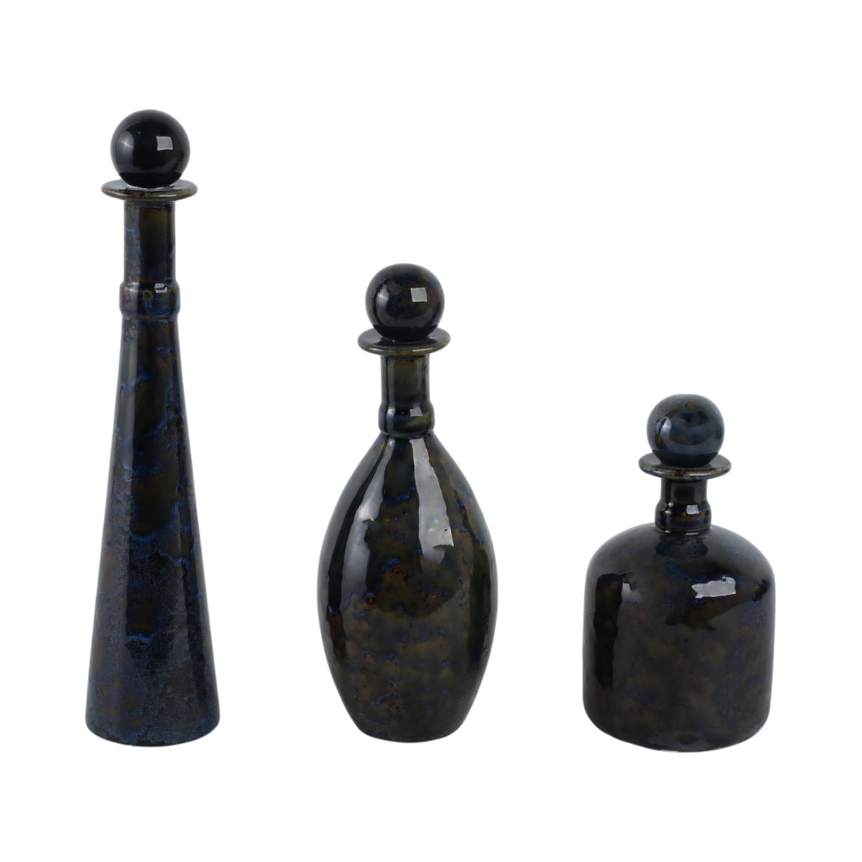 S/3 8/11/15" Olympia Blue Ceramic Bottles
