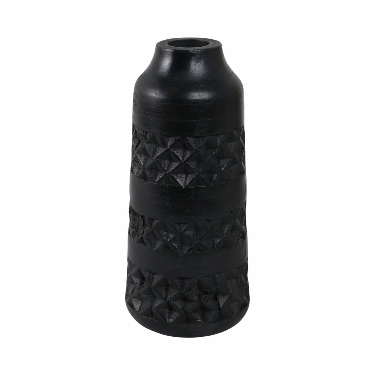 WOOD 12" STAINED VASE, BLACK