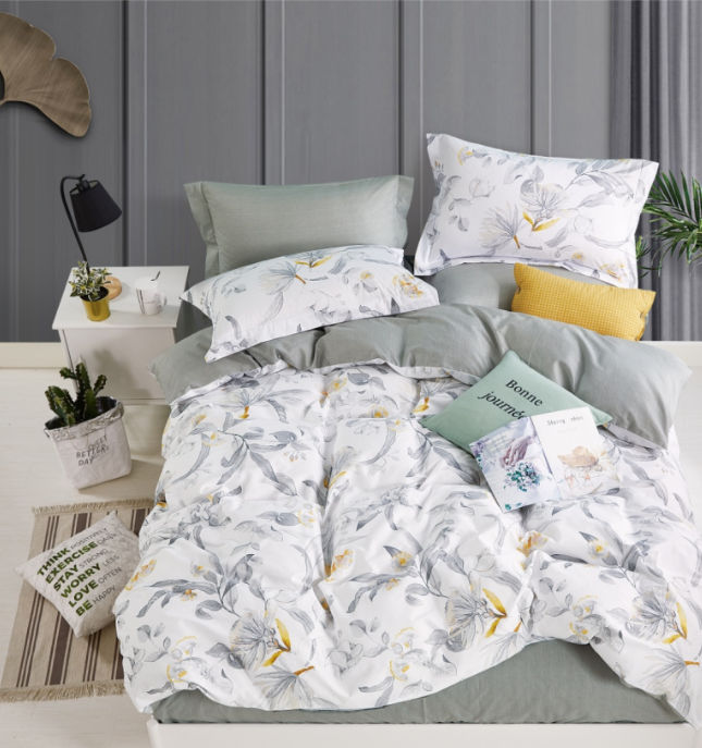Leaf Pattern White Bedding Set-KING