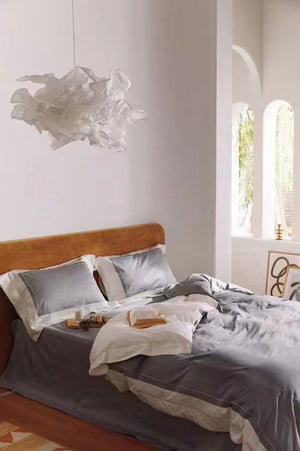 Printed Fabric Grey Bedding Set-KING