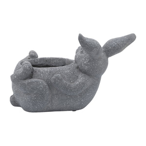 Resin, 15"d  Laying Bunny Planter, Gray