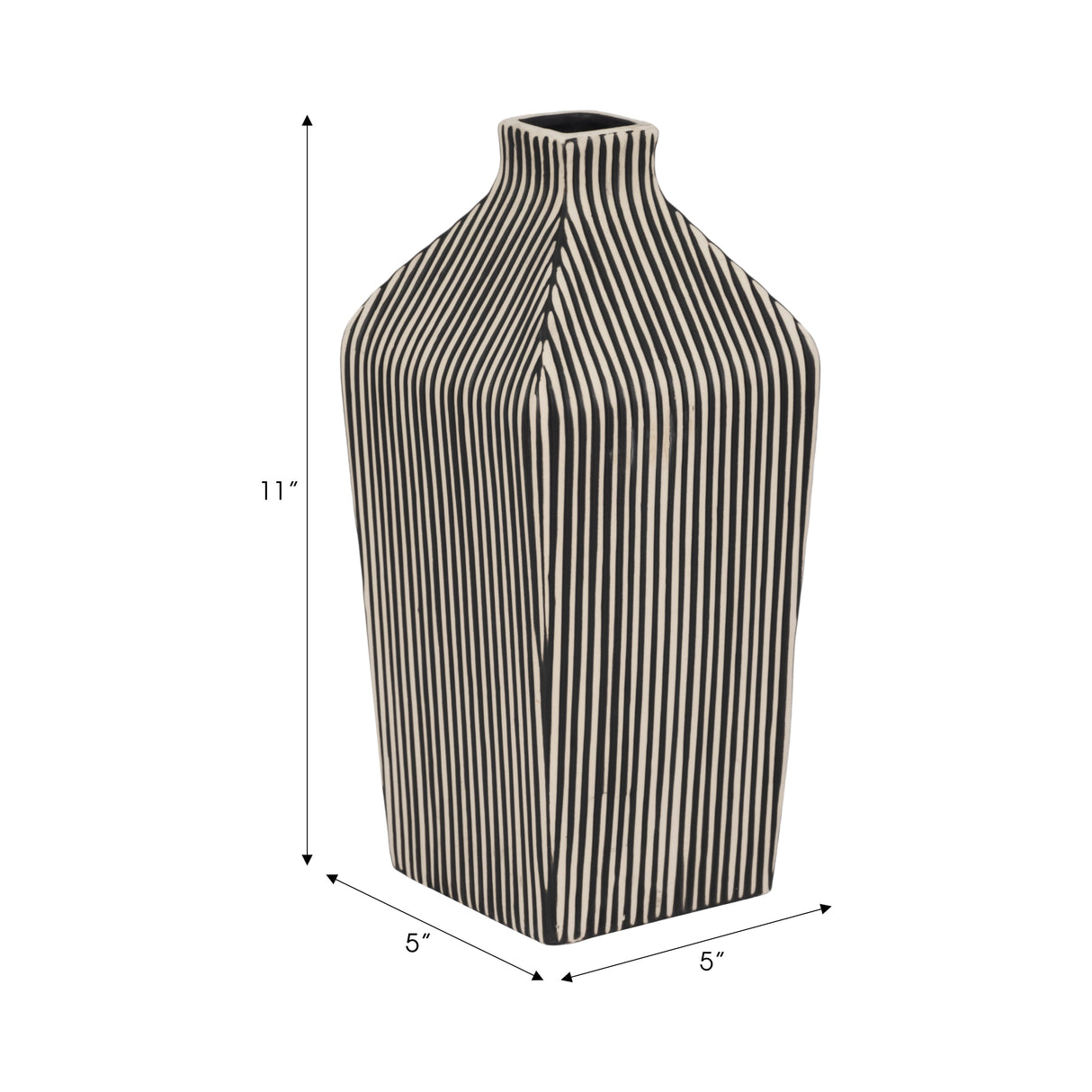 11" Lines Square Vase, Black/white