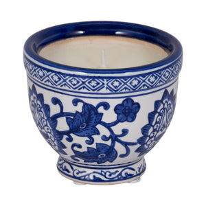 4", 6oz Bowl Chinoiserie Candle, Blue/white