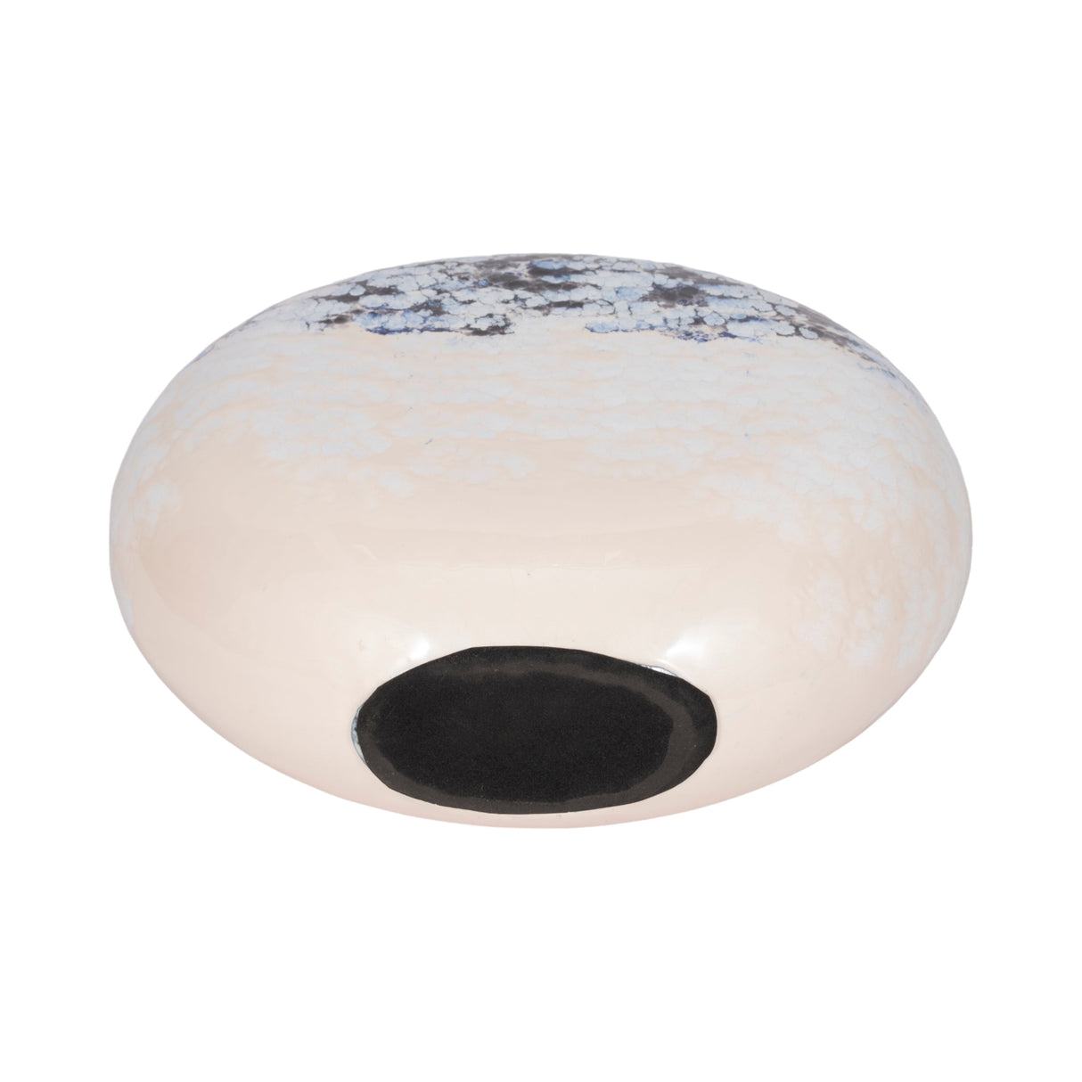 16" Round Metal Vase Arctic Finish, White/blue