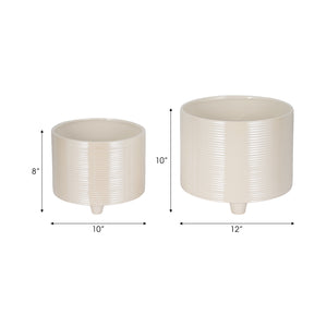 S/2 10/12" Iridescent Ribbed Planters, Ivory